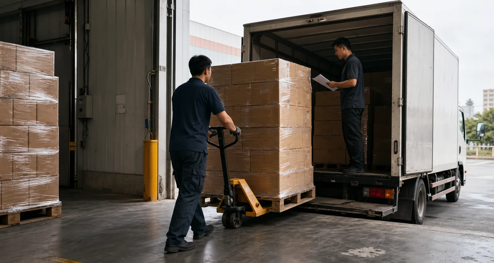 情境示意:箱裝商品完成集貨並準備配送至零售通路
