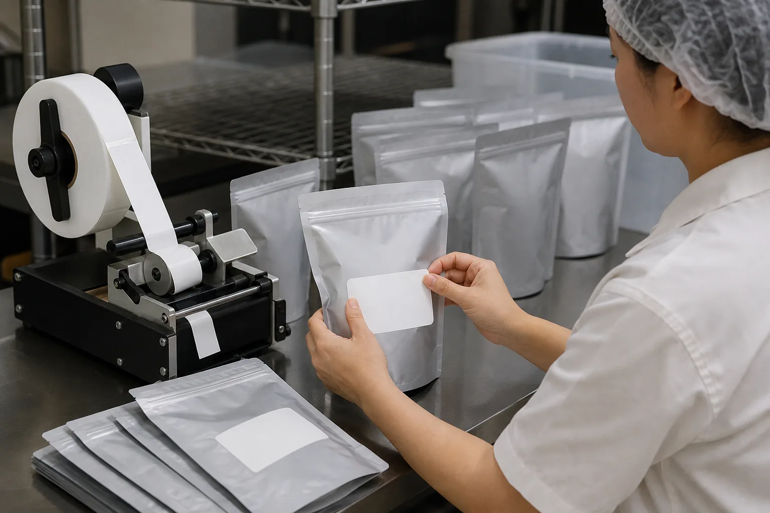 情境示意:作業人員將中文標籤貼附於進口食品包裝